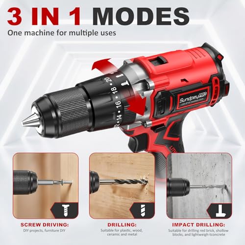 1060In·lbs 21V Brushless Cordless Power Hammer Drill Driver Set - color: Red