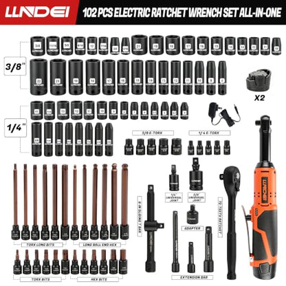 LLNDEI 3/8" Extended Reach Cordless Ratchet Set 102Pcs
