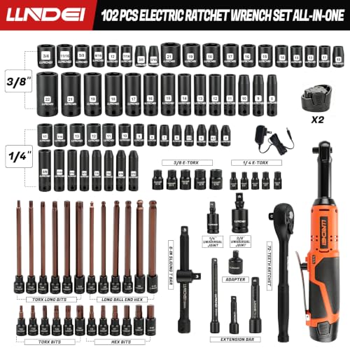LLNDEI 3/8" Extended Reach Cordless Ratchet Set 102Pcs