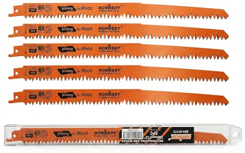 5-Pack 12-Inch Wood Pruning Reciprocating Saw Blades, 5TPI HCS Carbon Steel Sawzall Blades for Fast Cutting Green Wood, Branches & Plastic - Includes Storage Case - style: 5-Pc 12"Wood (Pruning)