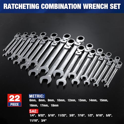 WORKPRO 22-Piece Ratcheting Wrench Set, Flex-Head & Polished - style: Flex-head & Polished