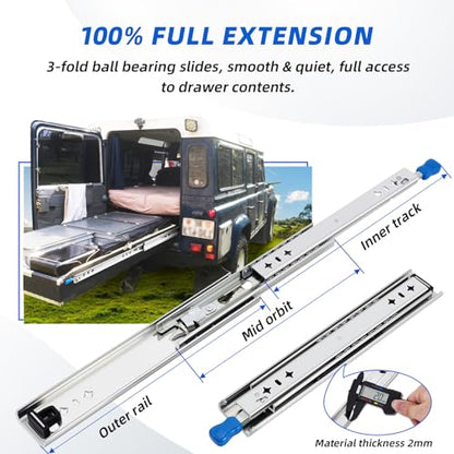 with Lock Heavy Duty Drawer Slides 12 14 16 18 20 22 24 26 28 30 32 34 36 40 44 48 52 56 60 Inch 500 Lbs Side Mount Full Extension Ball (Load:250 lb (with Lock) -W:53mm, 18 Inch) - size: 18 Inch, style: Load:250 lb (With lock) -W:53mm