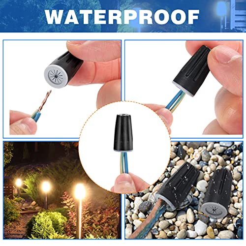 50 Pieces Waterproof Wire Electrical Connectors Black Waterproof Wire Nuts Outdoor Seal Electrical Twist Nuts Caps Cable Terminal Connector for Landscape Light, Irrigation Valves (0.93x0.47Inch)