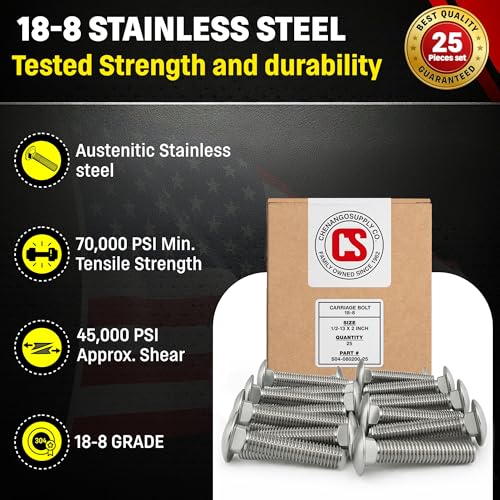 Chenango Supply 1/2-13 x 2 Stainless Carriage Bolts - size: 1/2-13 x 2"