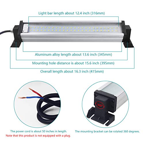Led Industrial Machine Tube Light, IP66 Waterproof Explosionproof Work Lamp 16.3" 12W for CNC Internal, 110V to 220V Universal - size: 16.3inch, 12W
