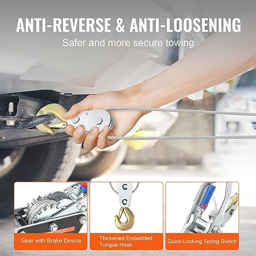 VEVOR Come Along Winch, 5 Ton (11,023 lbs) Pulling Capacity, 11.5 ft Steel Cable, 3 Hooks, Heavy Duty Ratchet Power Puller Tool with Dual Gears, Automotive Hoist Cable Puller Ideal for Vehicle Rescue - size: 5 Ton