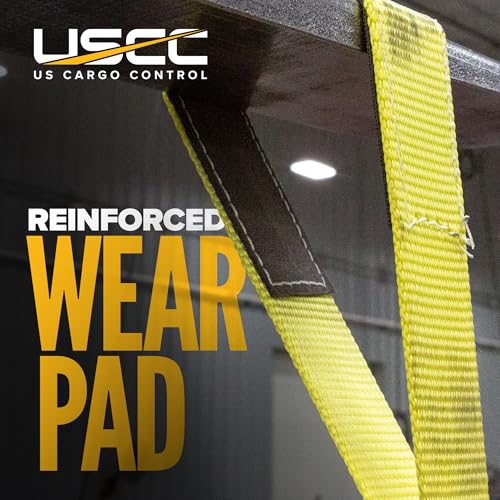 US Cargo Control Nylon Lifting Sling with Wear Pads 2" x 10', 2-Ply Eye to Eye Slings (Made in USA) - 4,960 LBS Choker, 6,200 LBS Vertical, 12,400 LBS Basket Capacity - Lift Straps for Lifting