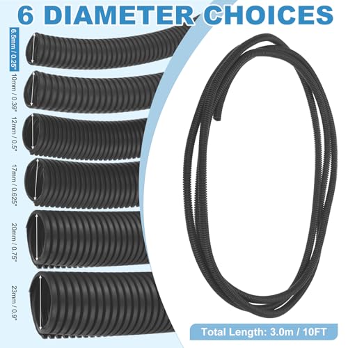 MECCANIXITY Plastic Split Wire Loom Tubing 1/4"(6.5mm) ID 10FT(3.0m), Black - color: Black, size: 1/4"(6.5mm) ID x 10FT(3.0m)