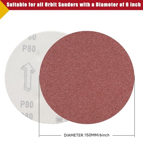 100 PCS 6 Inch Sanding Discs Random Orbital Sander Sandpaper - style: No Hole-Red