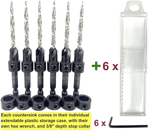FTG USA 6 Pc #8 (11/64") Countersink Drill Bit Set with Tapered Drill Bits - size: #8, style: Same Sort 6 Pc