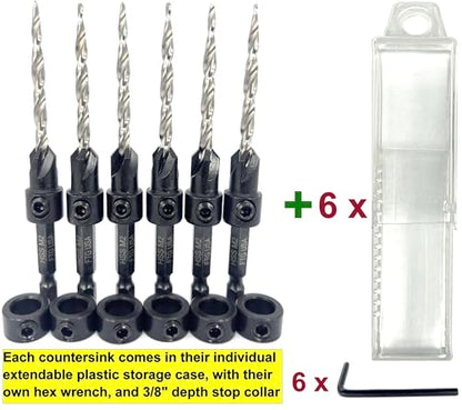 FTG USA 6 Pc #8 (11/64") Countersink Drill Bit Set with Tapered Drill Bits - size: #8, style: Same Sort 6 Pc