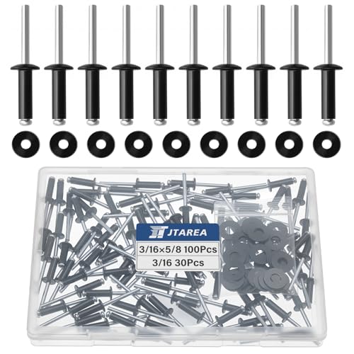 130pcs 3/16" x 5/8" Black Aluminum Pop Rivets with Stainless Steel Washers 4.8 x 16mm Blind Rivet Assortment Kit - size: 3/16*5/8