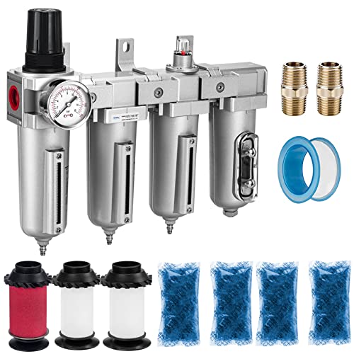 NANPU 1/2" NPT Air Compressor Filter Dryer Regulator - 4-Stage Dual Filter - size: 1/2" NPT, Munual Drain, style: 4 Stage(+Filter)