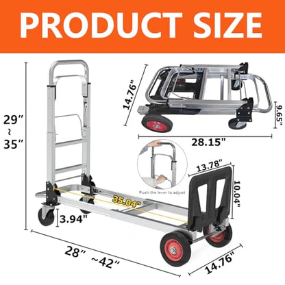 2-in-1 Convertible Hand Truck, 400 LBS Platform Dolly with 4 Wheels