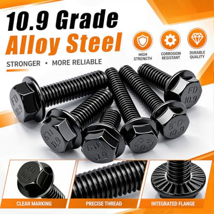 mankk 20PCS M8-1.25 x 30mm Flanged Hex Head Bolts 10.9 Grade High Tensile Alloy Steel,Black Zinc Plated,Full Thread,for Auto Parts, Farm Equipment & DIY Projects - size: BK M8x30mm