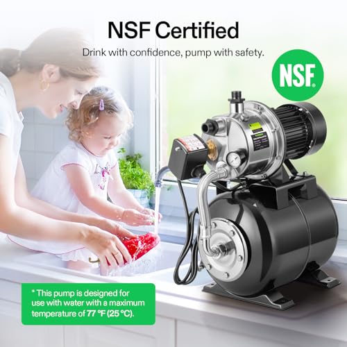 VIVOSUN 1.6 HP Shallow Well Pump with Pressure Tank, NSF Certified, 1320GPH - size: 22"×13"-1320