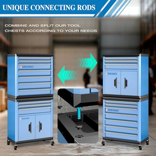 LARBANKE10 Drawer Rolling Tool Chest with Wheels,Locks & Waterproof Top - color: Blue, size: 10 drawer and double-door tool chest