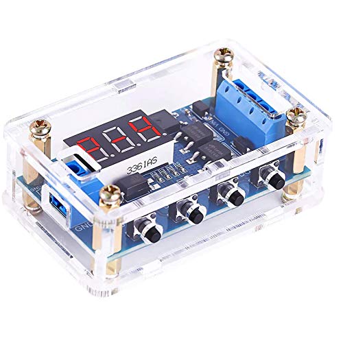 Programmable Timer Delay Relay Module DC 5V-36V Adjustable On/Off Cycle Timer Switch with Dual MOS Output Digital Display Emergency Stop Protective Case for Smart Home Automation DIY Electronics