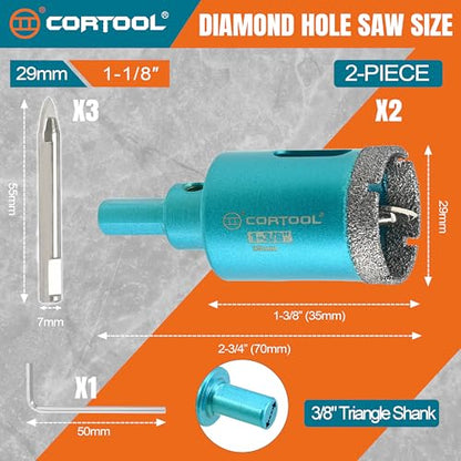 1-1/8 Inch Diamond Hole Saw with Pilot Drill Bit, Diamond Tipped Tile Hole Saws, Dry/Wet Use for Porcelain Tile, Ceramic Pottery, Granite, Stone, Marble, Glass Bottles - 2 Pack - size: 1-1/8 Inch (29mm) 2-Pack