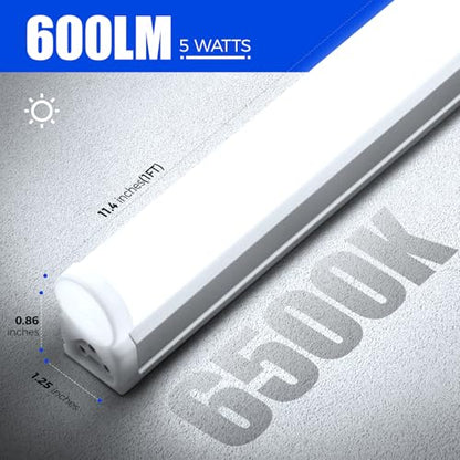 Barrina 6 Pack LED T5 Integrated Single Fixture 1FT, 600lm, 5W, 6500K - color: 6500k Super Bright White, size: 1 Foot