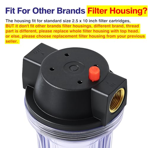 Geekpure 10 Inch Whole House Slim Water Filter Housing - 3/4"NPT Brass Port