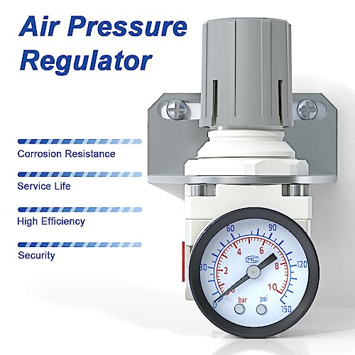 AIRZOE 1/4" NPT Air Pressure Regulator,Compressed Air System,Mini Air Regulator AR2000-02,0-150 PSI Gauge - size: 1/4" NPT