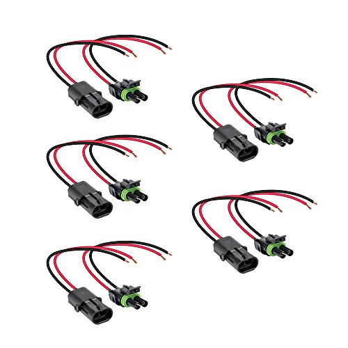 TRUE MODS 5pc 2-Wire Weather Pack Connector Kit 12 AWG 10in Wires Assembled - color: 2-Way 12 AWG, size: 5 Pack