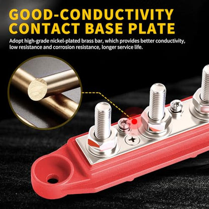 Bus Bar 250A 12V Power Distribution Block 4 x 3/8"(M10) Studs for Automotive Marine Car Audio, 12 Volt Battery Busbar Terminal Block with Waterproof Cover (Pack of 2, Positive & Negative) - size: 3/8"(M10) Studs