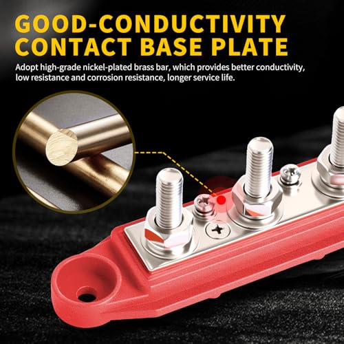 Bus Bar 250A 12V Power Distribution Block 4 x 5/16"(M8) Studs for Automotive Marine Car Audio, 12 Volt Battery Busbar Terminal Block with Waterproof Cover (Pack of 2, Positive & Negative) - size: 5/16"(M8) Studs