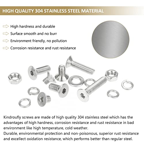 382 Pieces M4 x 5/6 /8/10 /12/16 /20mm Countersunk Head Socket Cap Screws Nuts Washers Assortment Kit, 304 Stainless Steel, Fully Machine Thread - size: M4, style: Countersunk Head Socket Cap