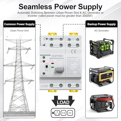 ATS Dual Power Automatic Transfer Switch, 4P 63A 220V Manual Switch - size: 4P