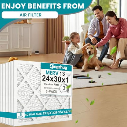 24x30x1 MERV 13 (6-Pack) Pleated Air Filter (Actual Size: 23.75"x29.75"x0.75") MPR 1900 & FPR 10, Furnace Air Filters 24x30x1 air filter - size: 24x30x1 6-Pack