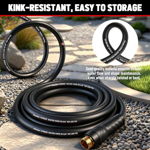 Garden Hose 50 ft x 5/8", NON-EXPANDABLE Heavy Duty Premium Flexible Hose - color: Black, size: 50ft
