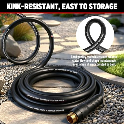 Garden Hose 50 ft x 5/8", NON-EXPANDABLE Heavy Duty Premium Flexible Hose - color: Black, size: 50ft