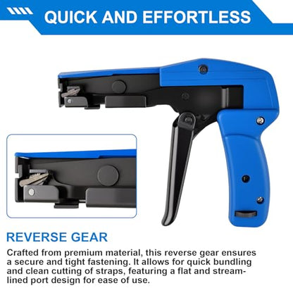 Cable Tie Gun, Die-Cast Steel Flush Cut Fastening Tool, Ergonomic and Adjustable Tension 1-3 Settings, 6.29 Inches Length for Nylon Cable Ties