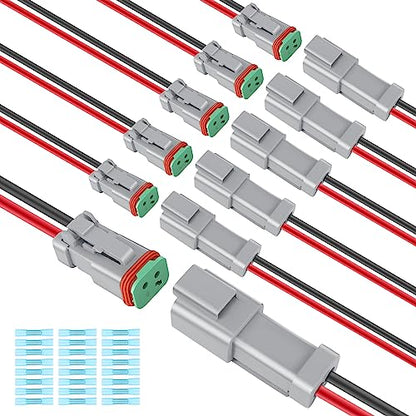 6 Kit Deutsch DT 2 pin Grey Male Female Wiring Harness - color: Grey 2Pin, size: 6Set