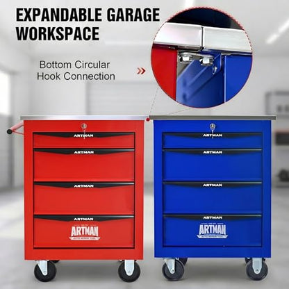 Rolling Tool Chest,Stainless Steel Worktop,Blue,4‑Drawer - color: Blue, size: 4-Drawers