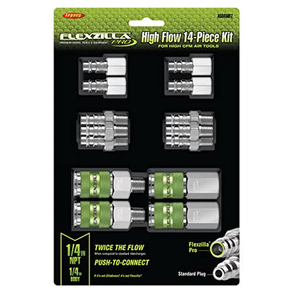 Flexzilla Pro High Flow Coupler & Plug Kit, 1/4" NPT, 14-Piece - A53458FZ - style: 14 Piece