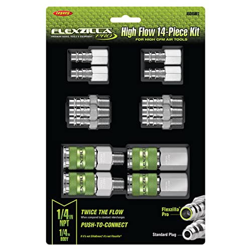 Flexzilla Pro High Flow Coupler & Plug Kit, 1/4" NPT, 14-Piece - A53458FZ - style: 14 Piece