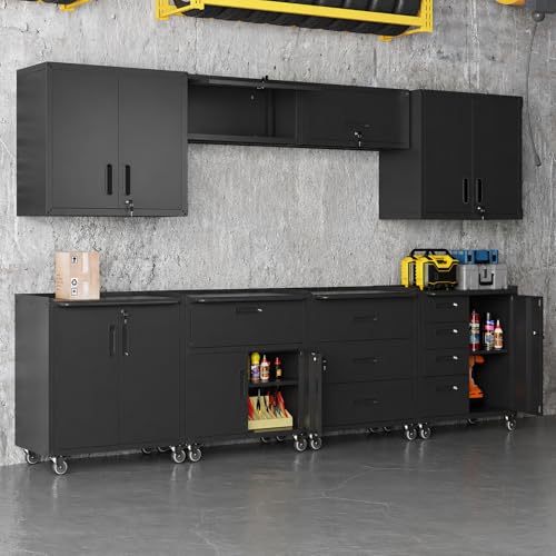 Metal Garage Storage Cabinets System, 8-Pcs Workshop Tool Cabinet Set,Black - color: Black, style: 8 pcs set-Black