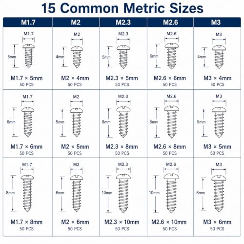 M1.7-M3 Self Tapping Screws for Plastic, Carbon Steel, 750 PCS - size: M1.7M2M2.3M2.6M3 750pcs