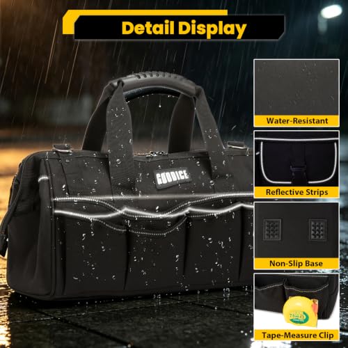 15"Heavy-Duty Tool Bag,23-Pocket Wide Mouth Tool Tote with Adjustable Strap - color: Black
