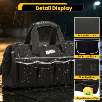 15"Heavy-Duty Tool Bag,23-Pocket Wide Mouth Tool Tote with Adjustable Strap - color: Black