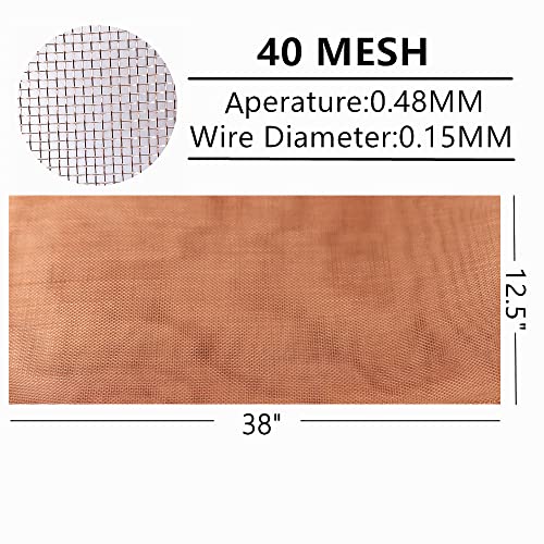 99.9% Pure Copper Wire 40 Mesh- 12.5" x 38" Dense Filter Screen Mesh