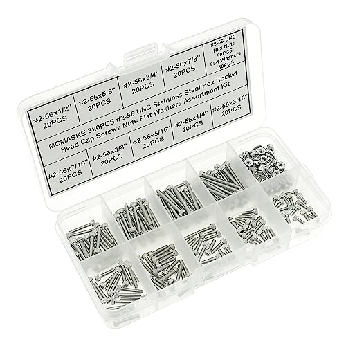 #2-56 UNC 304 SS Socket Knurled Head Cap Screws Nuts & Washers Kit - size: #2-56UNC