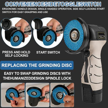 Cordless Brush Angle Grinder Kit, 7000RPM Mini Electric Angle Grinding Tool with 2pcs 16.8V 2000mAh Batteries and 20-Cutting Discs, Power Angle Grinder for Wood Metal Stone Concrete
