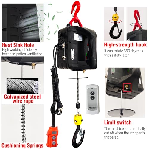 Electric Hoist Winch 3 in 1,1100lbs Electric Hoist 110 Volt 1500W Portable Electric Winch with Remote Control/Manual/Cable,Chain Hoist Overload Protection 25ft Lifting Height for Towing&Copper Motor - color: 3 in 1 Electric Hoist/Manual