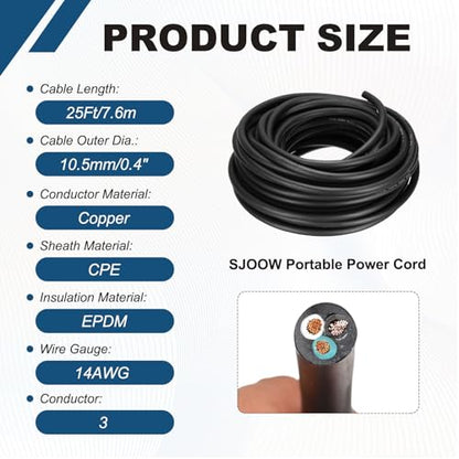 MECCANIXITY 14/3 SJOOW Electrical Wire Cable 25ft 14 AWG 3 Conductor UL - size: 14AWG*25ft, style: 3 Conductor
