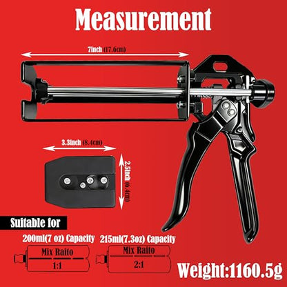 200ml Epoxy Gun Dual Cartridge, High Thrust Dual Component Cartridge Gun, 1:1 and 2:1 Mix Ratio Manual Adhesive Applicator for Panel Bonding, Structural, Fillers, Plastic Repair, Black - color: Black