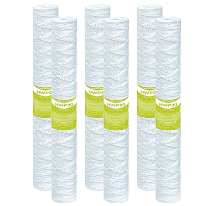 5 Micron Whole House Water Filter Cartridge, 20" x 2.5", 6-Pack